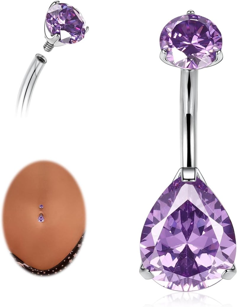 AROWRO Store Gold Belly Button Ring G23 Titanium Hypoallergenic 14G belly ring for Women Men Teardrop Navel Piercing Jewelry 10mm Barbell With Cubic Zircon - Image 1